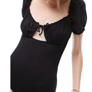 Topshop Cutout Puff Sleeve Bodysuit Black Size 4–6 Like New